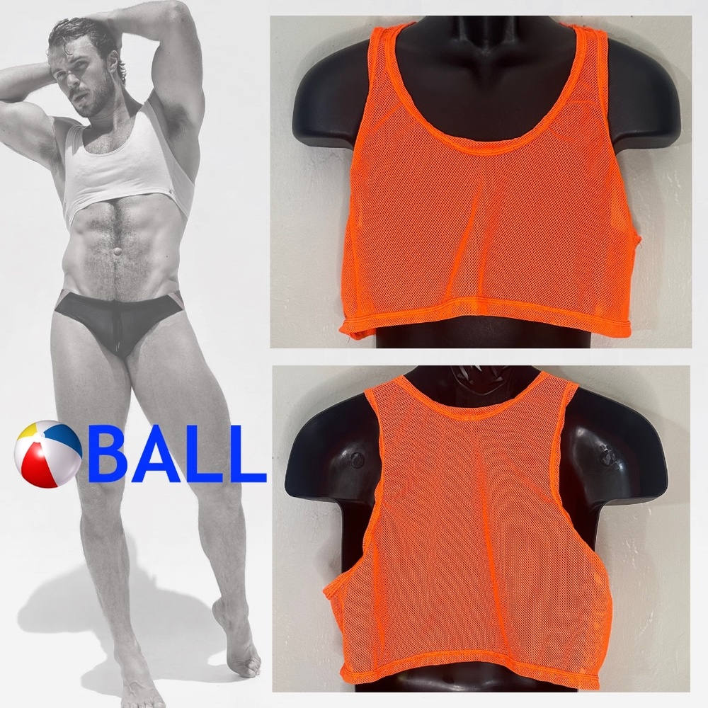 Ball Mesh Cropped Tank Top 19" armpit to armpit seams Poly blend open mesh